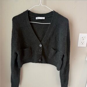 Zara Charcoal Gray Cropped Cardigan Sweater
